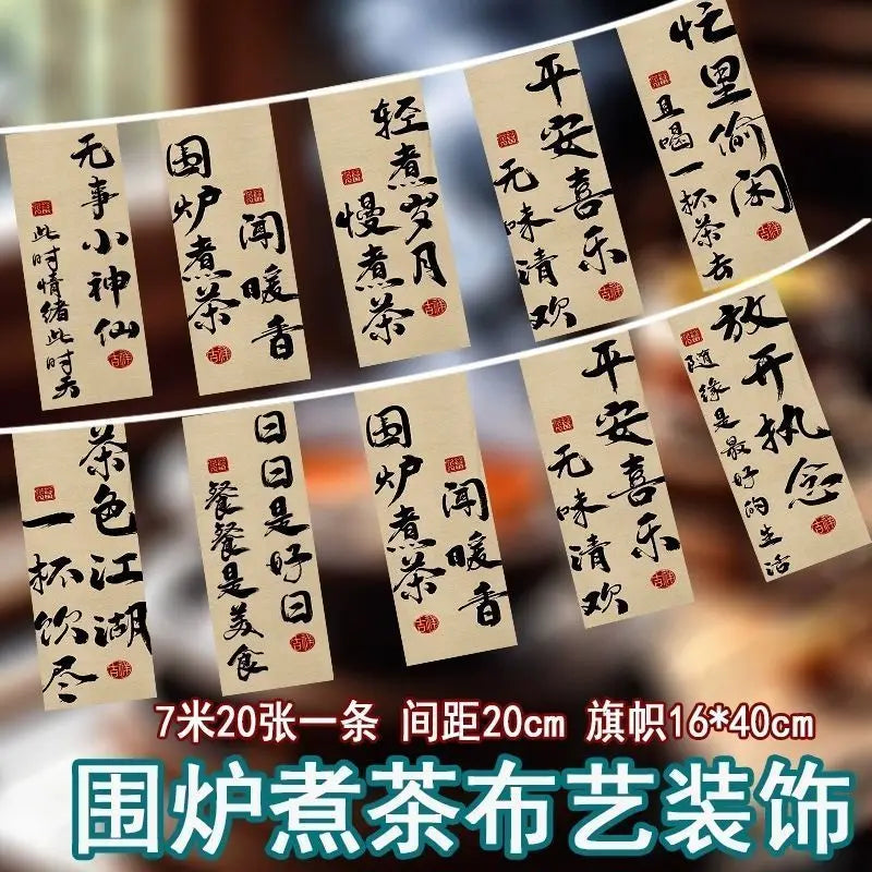 Fireplace Tea Cooking String Flags Decoration Outdoor Room High-Grade Ceiling Decoration Atmosphere Background Fabric Wall Camp