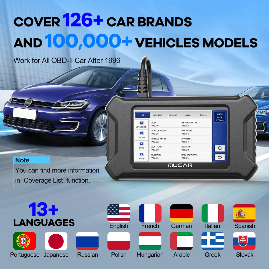 MUCAR CS90 Diagnostic Tools With 28 Reset Services Lifetime Free Auto Tools Engine System Diagnostic Scanner With 5inch Screen