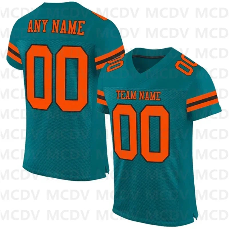 Custom Teal White-Red Mesh Authentic Football Jersey  Short Sleeves Athletic Tee Shirts Unisex Top streetwear