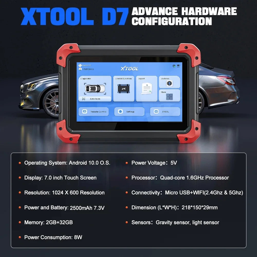 XTOOL D7 V2.0 All System Car Diagnostic Tool FCA Auto Auth ECU Coding 38+ Service Active Test OBD2 Scanner CAN FD DOIP