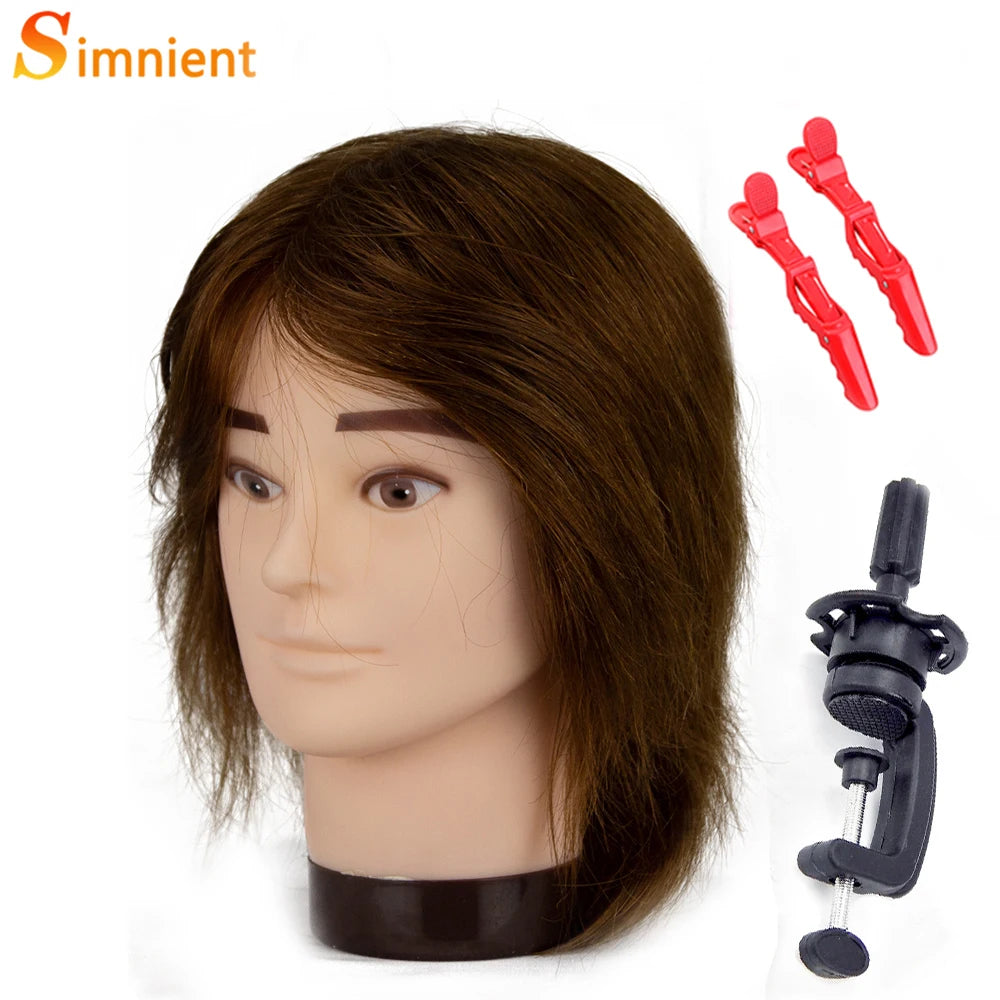 Male Mannequin Head With 100% Real Human Hair Black For Practice Hairdresser Cosmetology Training Doll Head For Hair Styling