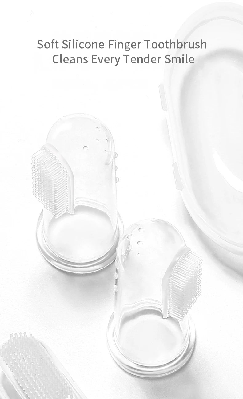 Cute Baby Finger Toothbrush With Box Children Teeth Clear Massage Soft Silicone Infant Rubber Cleaning Brush Massager Set