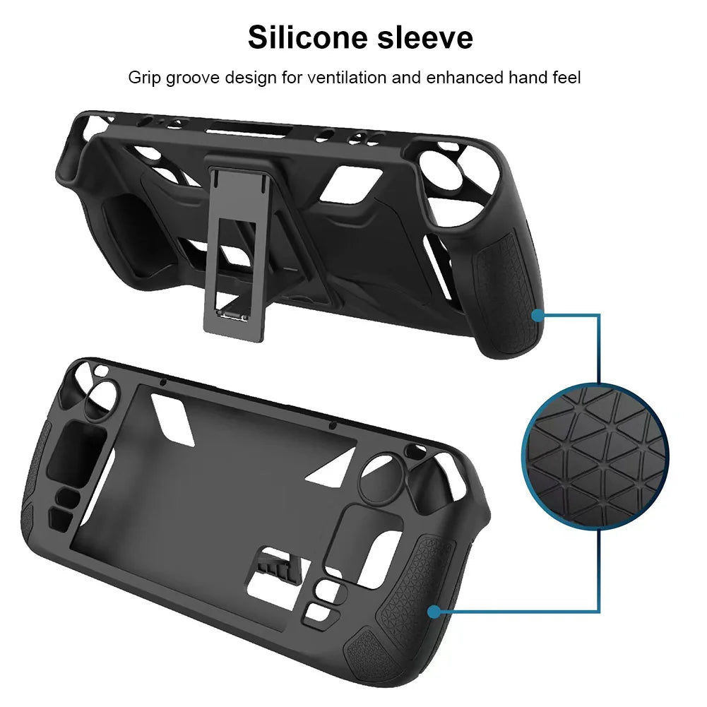 Silicone Case For Steam Deck OLED Game Console Full Protection with Bracket Cover Shell Anti-fall Protective Case for Steam Deck