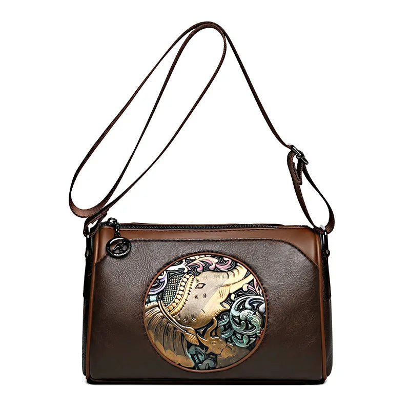 New Fashion Women's Shoulder Bag Brand Elephant Embroidery Women's Crossbody Bag Wallet High Quality Leather Girls' Cushion Bag