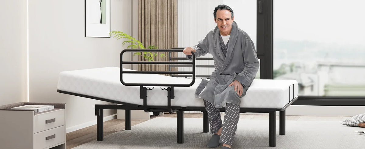 Adjustable Bed Base with one Bed Assist Rail for Seniors, Premium Quiet Motor, Anti-Snore, Zero Gravity, Memory Pre-Sets, Wirele