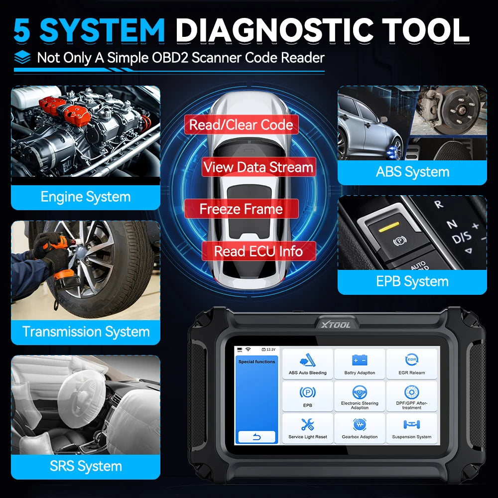 XTOOL D5S Car Diagnostic Tool Gearbox ABS EPB SRS Engine System Scanner 15 Resets Service OBD2 Scanner All Function Free Update