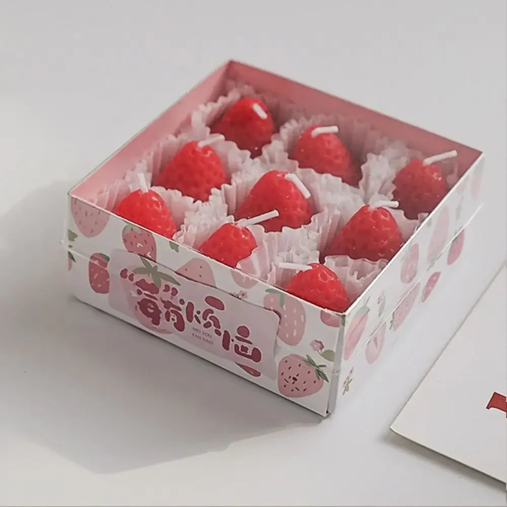 6/9pcs Strawberry Candles Soy Wax Aromatherapy Scented Candles Cake Party Home Decoration Creative Birthday Wedding Gift