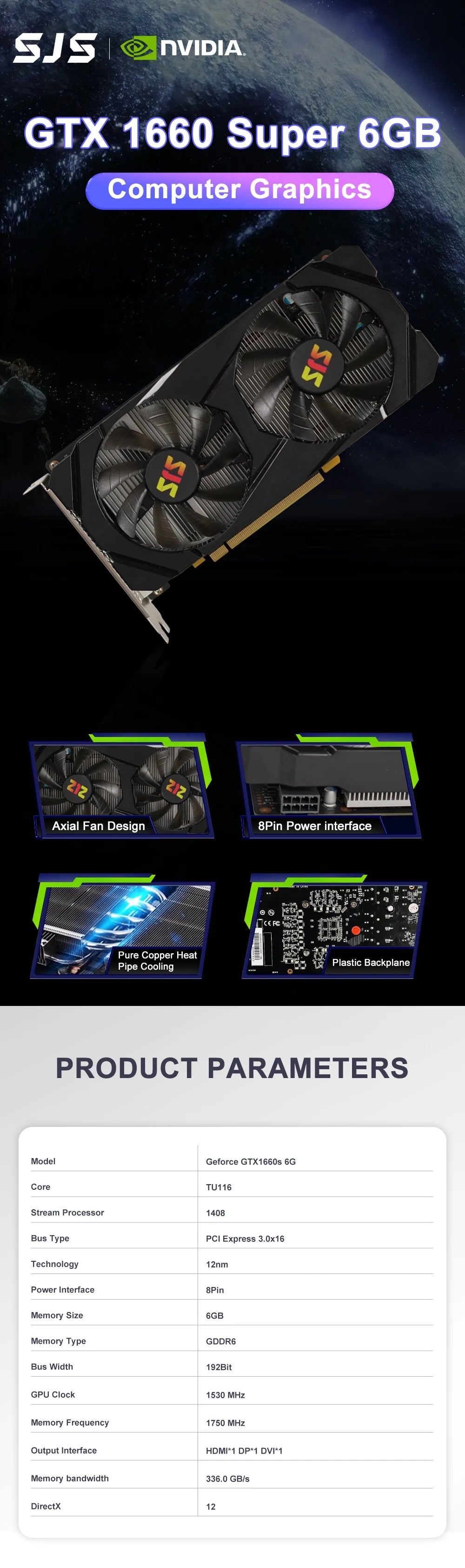 USED SJS GTX1660 Super 6GB rx 580 GTX 1660 S Super Gaming Graphics Card Video Card NVIDIA GPU GeForce RTX 2060Super