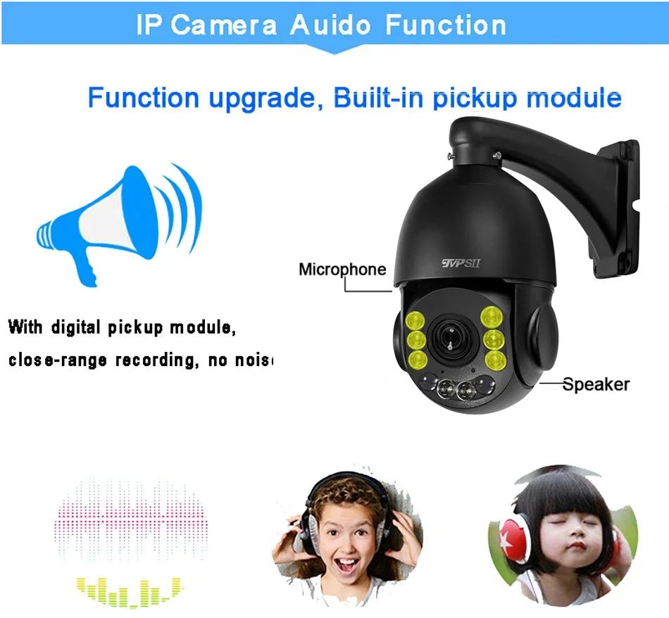 Max.256G Full Color Auto Tracking CamHi H.265+ 8MP 4K IMX415 54X Optical Zoom Audio Alarm WIFI POE PTZ 2 in 1 IP Security Camera