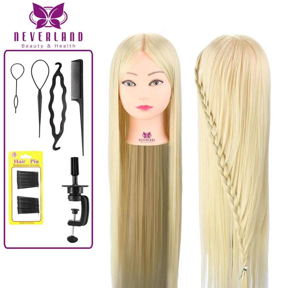 Mannequin Heads With Hair Hairdressing Training Braiding Head Cosmetology Mannequin Head Dikk for Hairdresser 75cm Silver
