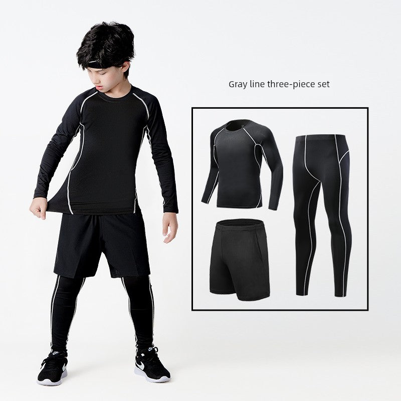 Kids Basketball Bodysuit Training Wear Boys Football Sports Quick Drying Clothes Suit Fall and Winter Running Base Clothing Fleece-lined