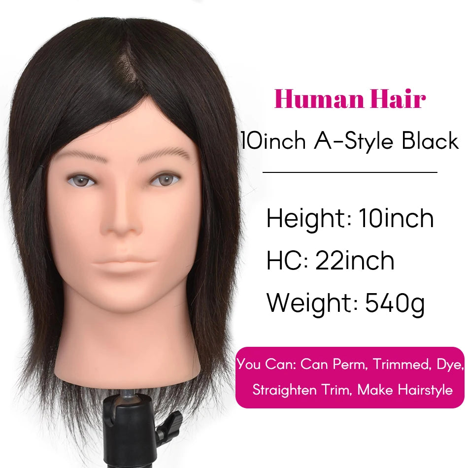 100% Human Hair Male Mannequin Head With Hair Beard Practice Manikin Hairdresser Cosmetology Training Doll Head For Hair Styling