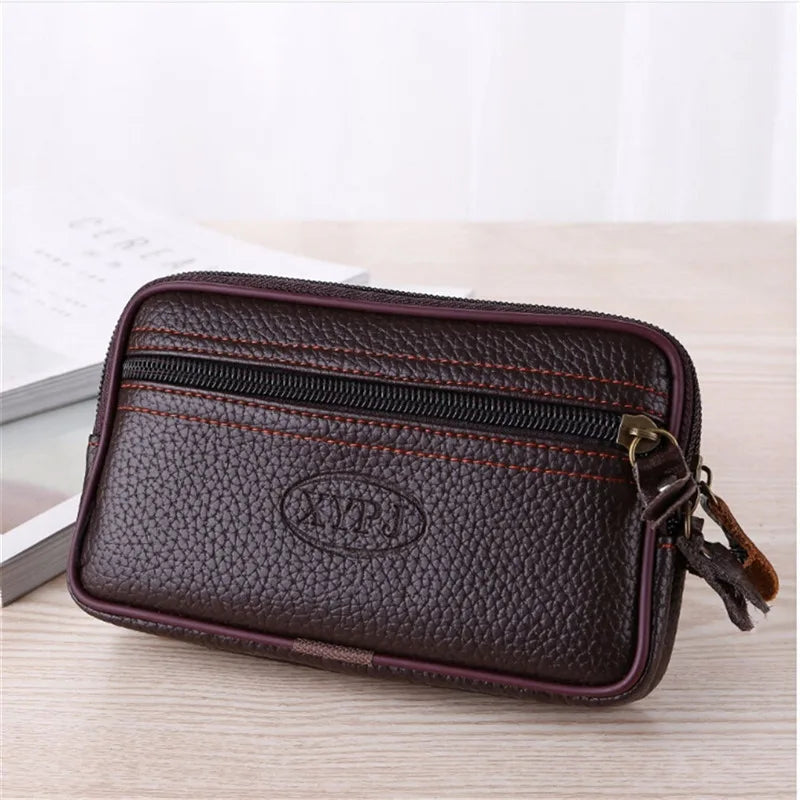 Multifunctional Leather Belt Bag Solid Color Men Business Style Belt Bag Horizontal And Vertical Section Wallet Case Purse