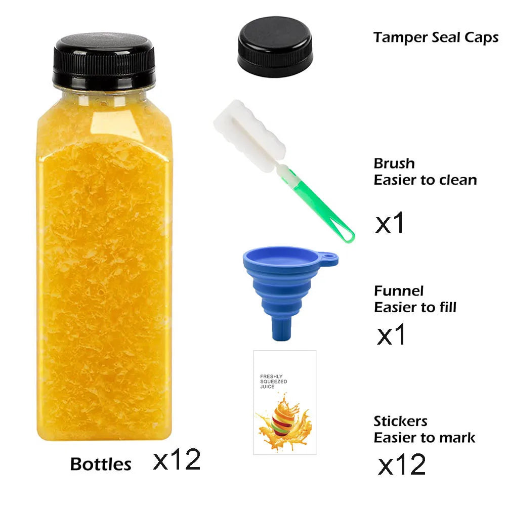 12/24pcs Empty Plastic Juice Bottles with Caps, Reusable Water Bottles Clear Drink Containers for Juice Milk Smoothie Beverages