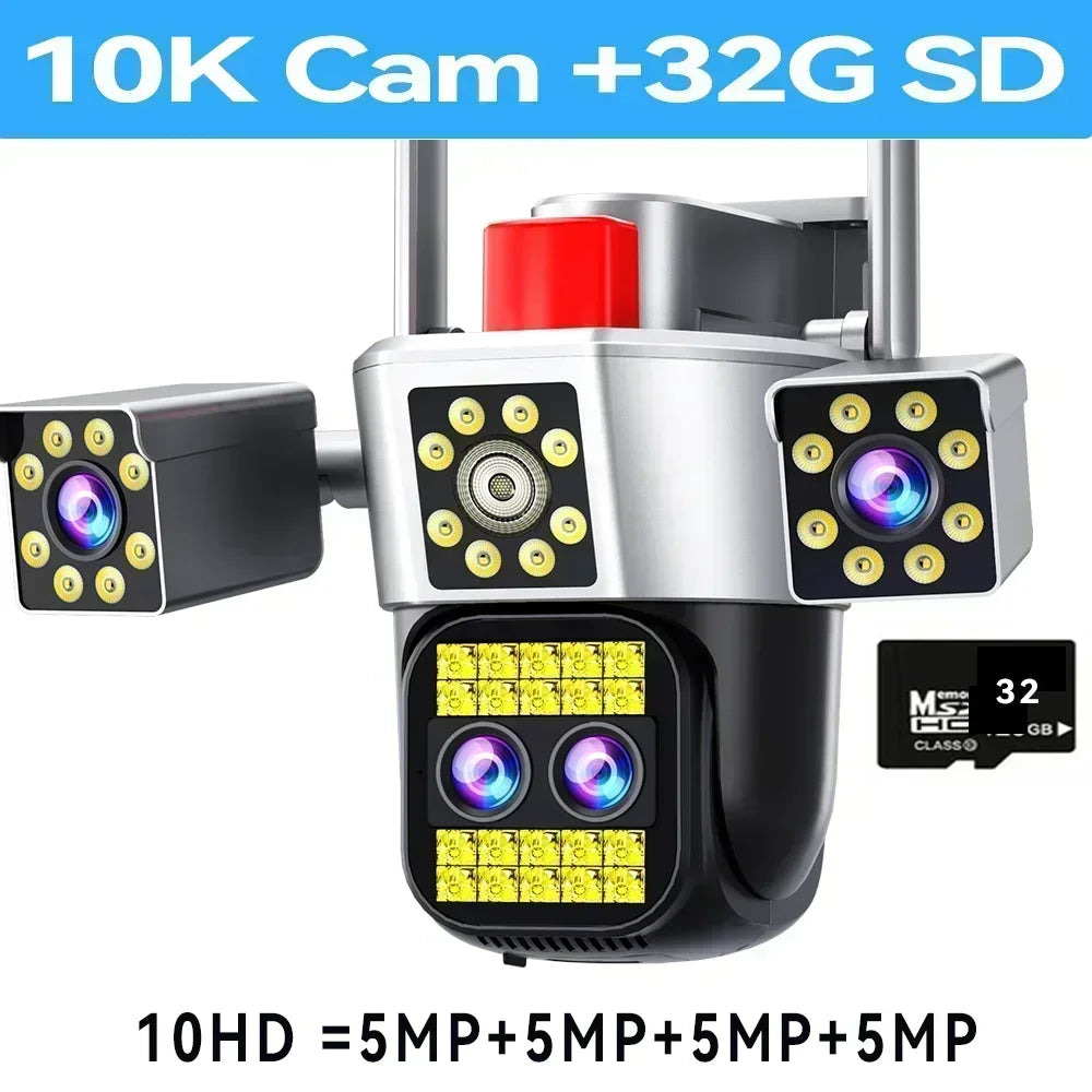 Outdoor Four Screen 10K WiFi Camera Four Lens 10X Optics Zoom 20MP Video Surveillance Auto Tracking Home Security Camera CCTV