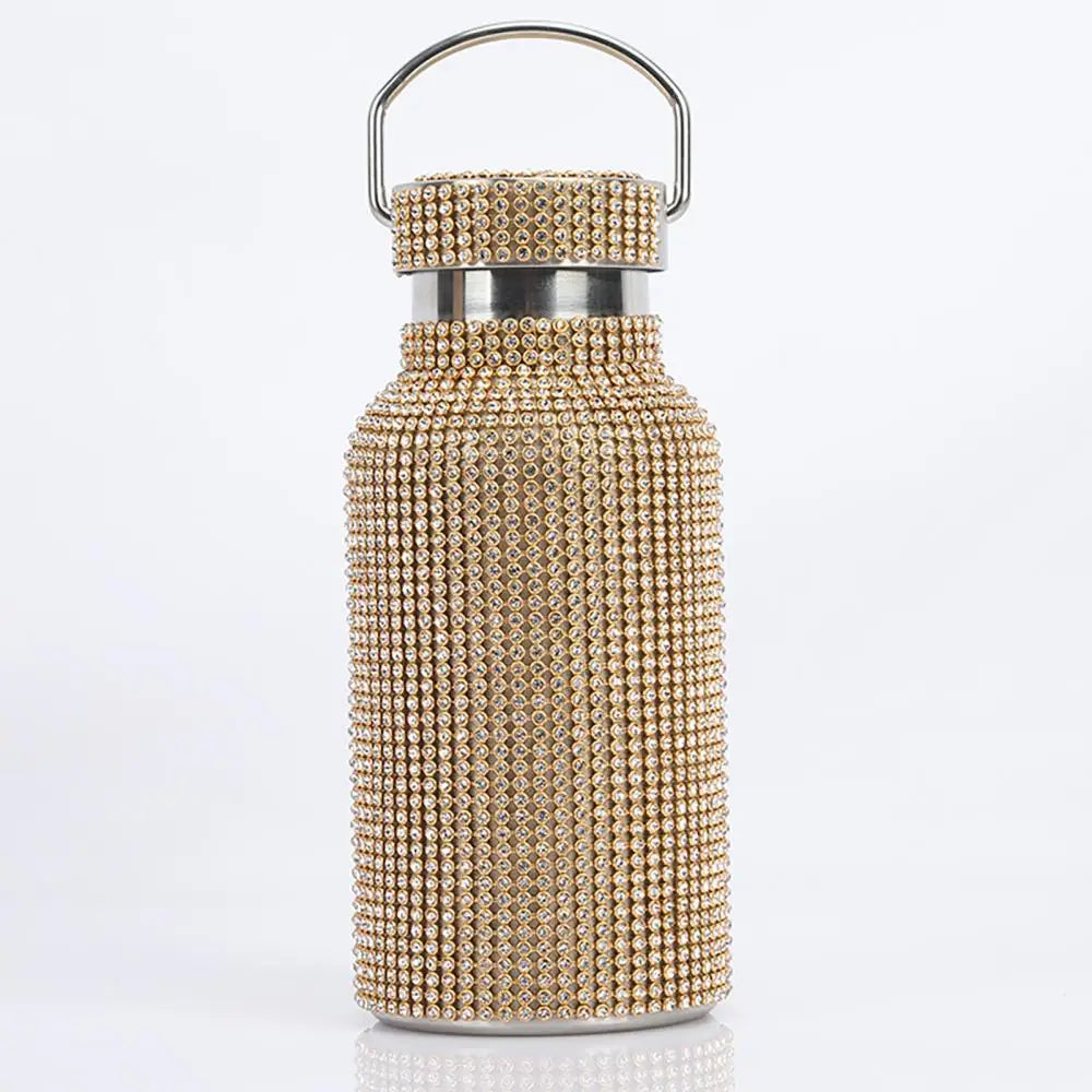 350ml/500ml/750ml Stainless Steel Insulated Vacuum Cup Rhinestone Decor Flask Bottle Drinking Kettle Thermal Mug Outdooor Travel