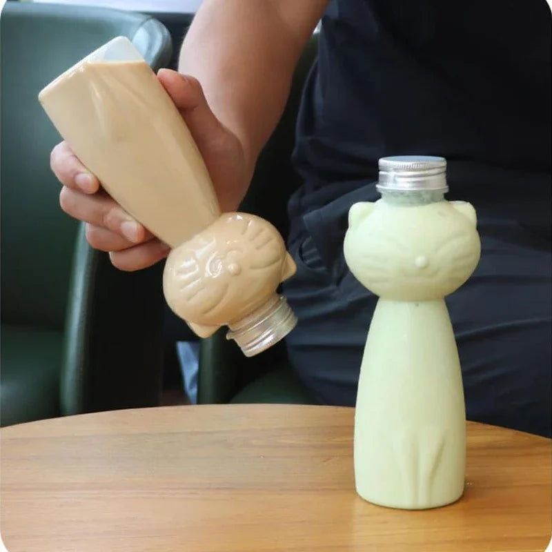 Cat Kawaii Water Bottles for Milk Tea Coffee Juice Portable Drinking Cup Home Transparent Juicing Beverage Drink Bottle BPA Free