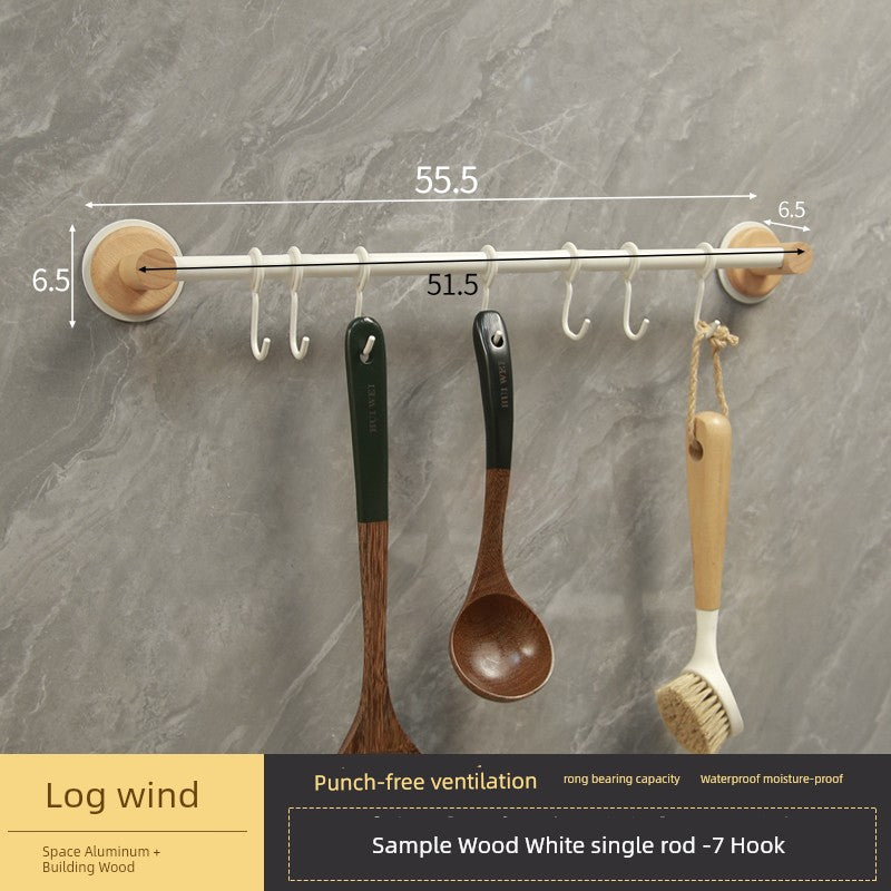 Punch-Free Kitchen Washstand Wall-Mounted Solid Wood Storage Rack