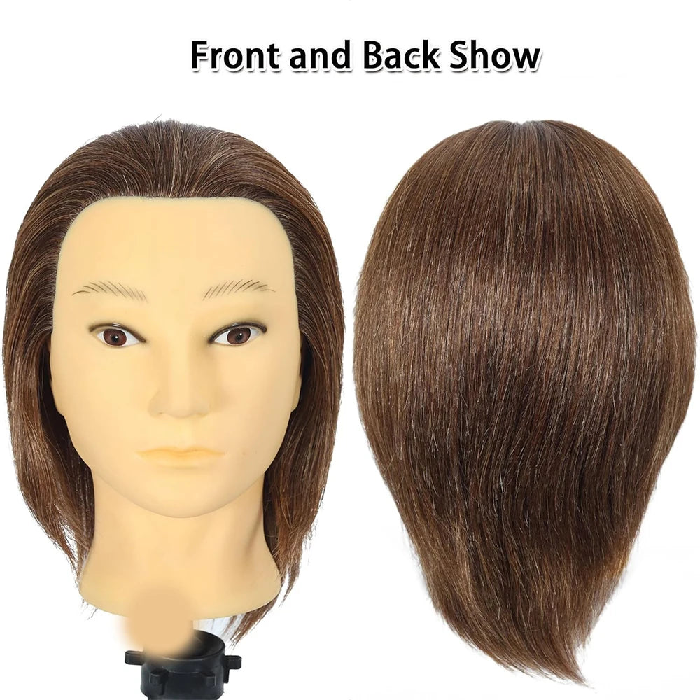 Male Mannequin Head With 100% Real Human Hair Black For Practice Hairdresser Cosmetology Training Doll Head For Hair Styling