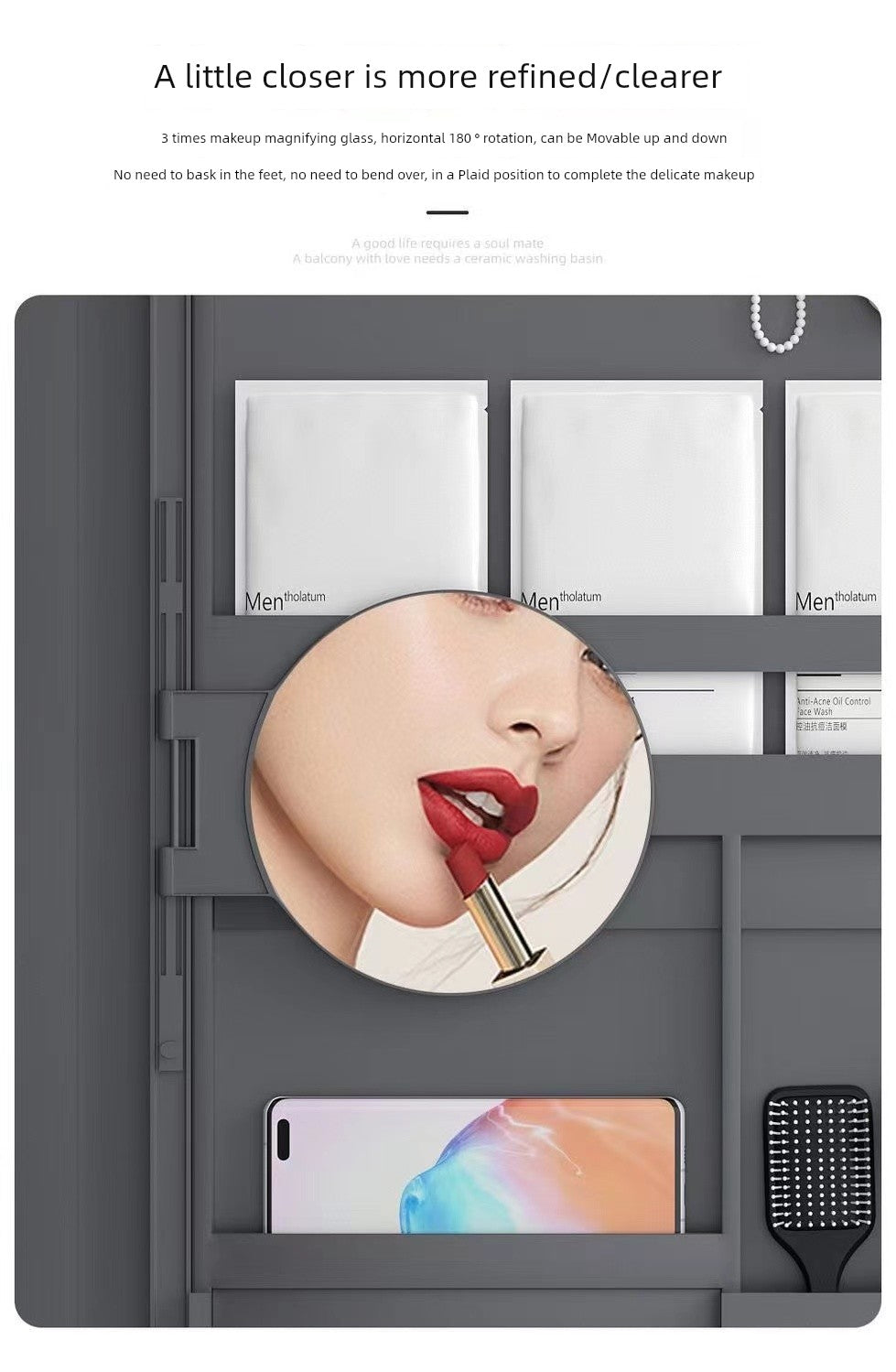 Accessible Luxury Cosmetics Storage Rack Punch-Free Bathroom Cabinet