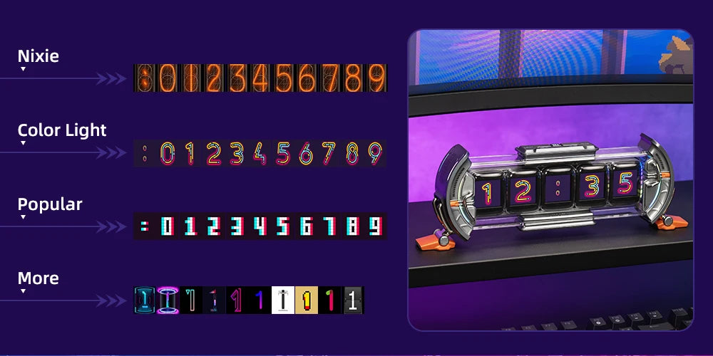 Divoom Times Gate - Cyberpunk Gaming Setup Digital Clock with Smart APP Control, WiFi Connect, RGB LED Display,