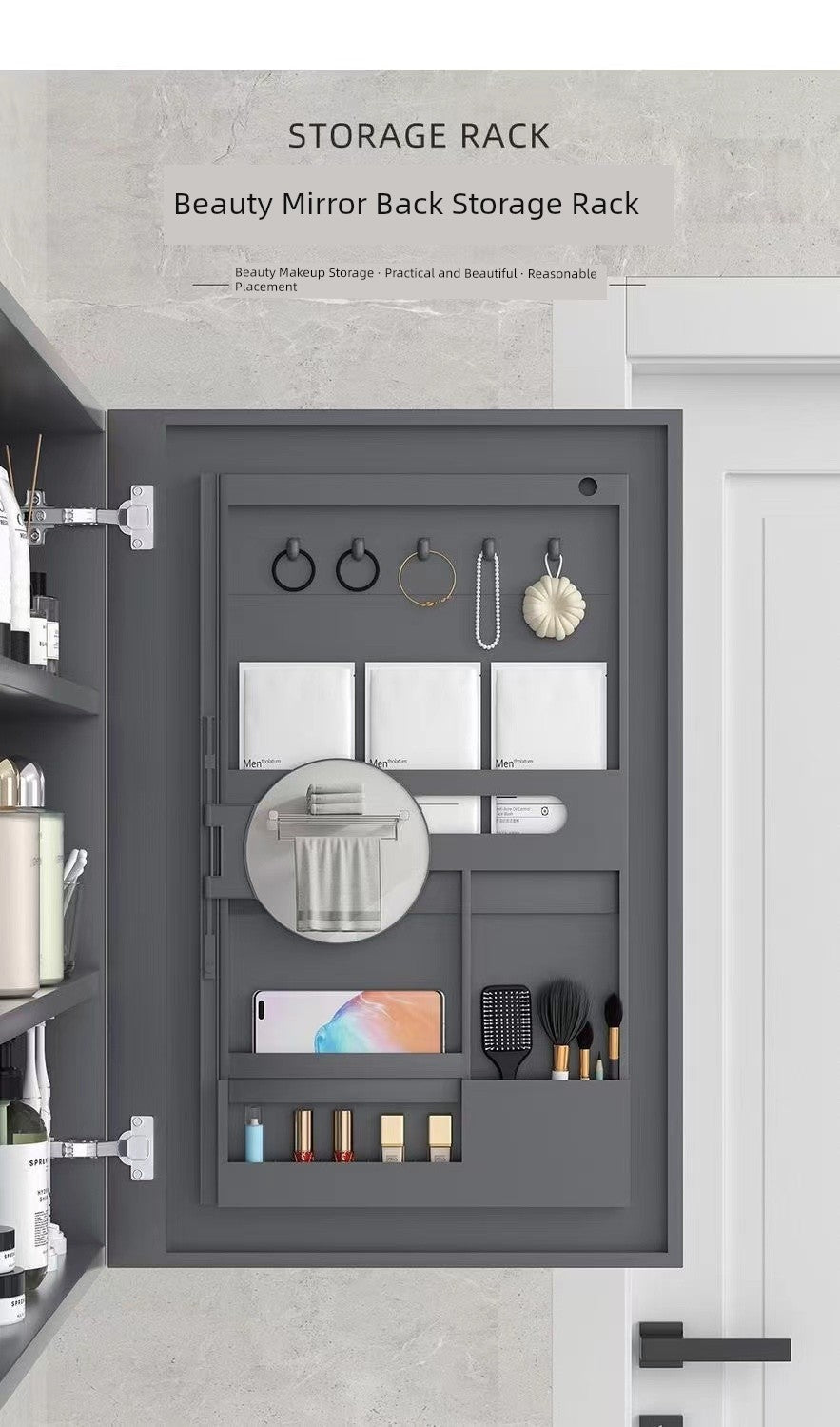 Accessible Luxury Cosmetics Storage Rack Punch-Free Bathroom Cabinet