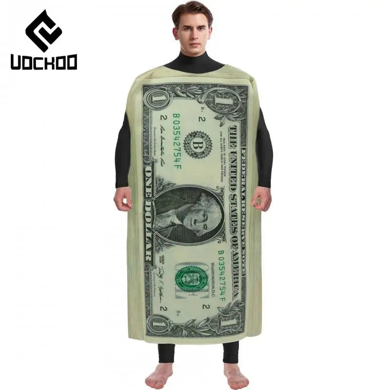 Adult 1 Dollar Bill Costume Carnival Party Jumpsuit Funny Sponge Print Outfit Money Fancy Dress Cosplay Clothes Novelty Gifts