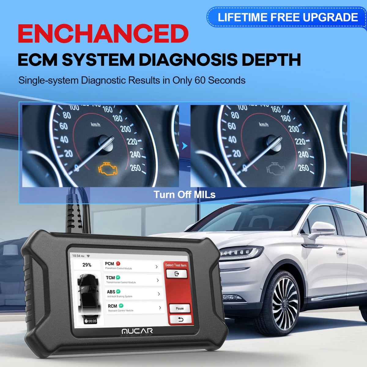 MUCAR CS90 Professional OBD2 Scanner tools 28 Maintenance Services ECM System Lifetime Free Updater All Car Scan Diagnostic Tool