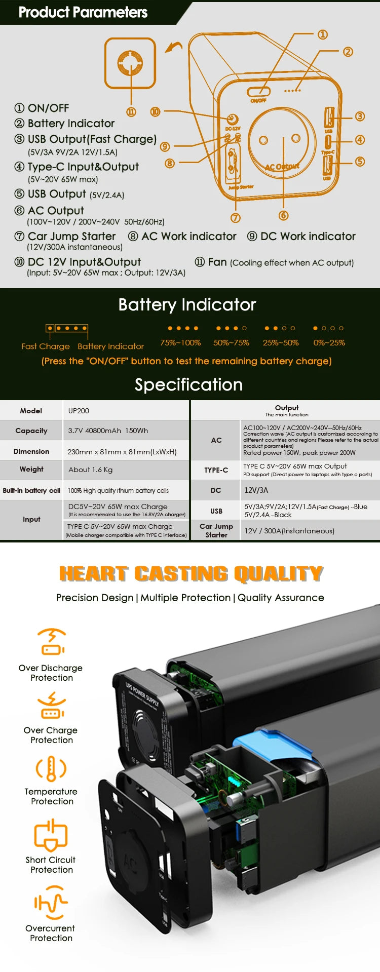 Portable Outdoor Mini UPS 40800mah Power Supply AC110V 220V Output PD Power Bank for Laptop Portable Power Station