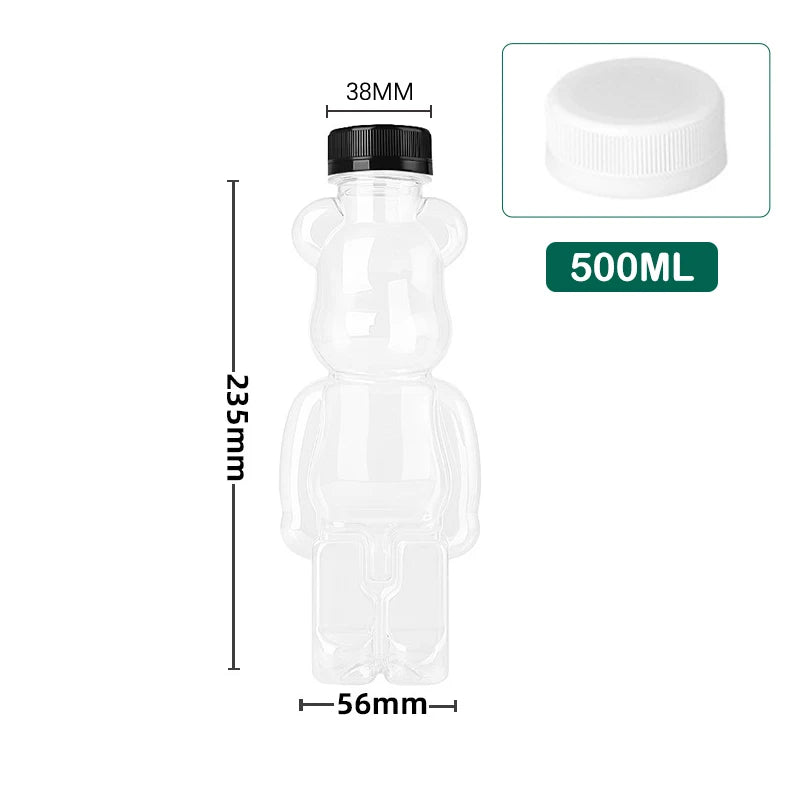 500ML Kawaii Bear Water Bottle For Milk Tea Coffee Juice Portable Drinking Cup Home Transparent Juicing Beverage Drink Bottles