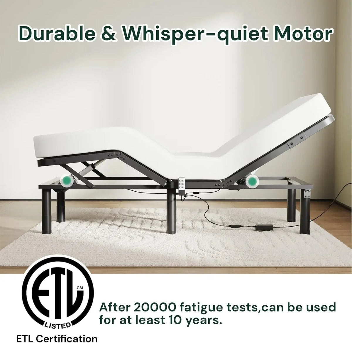 Twin XL Adjustable Bed Frame, Wired Remote Control, Independent Head and Foot Incline, Electric Bed Frame Base, Adjustable Bed L