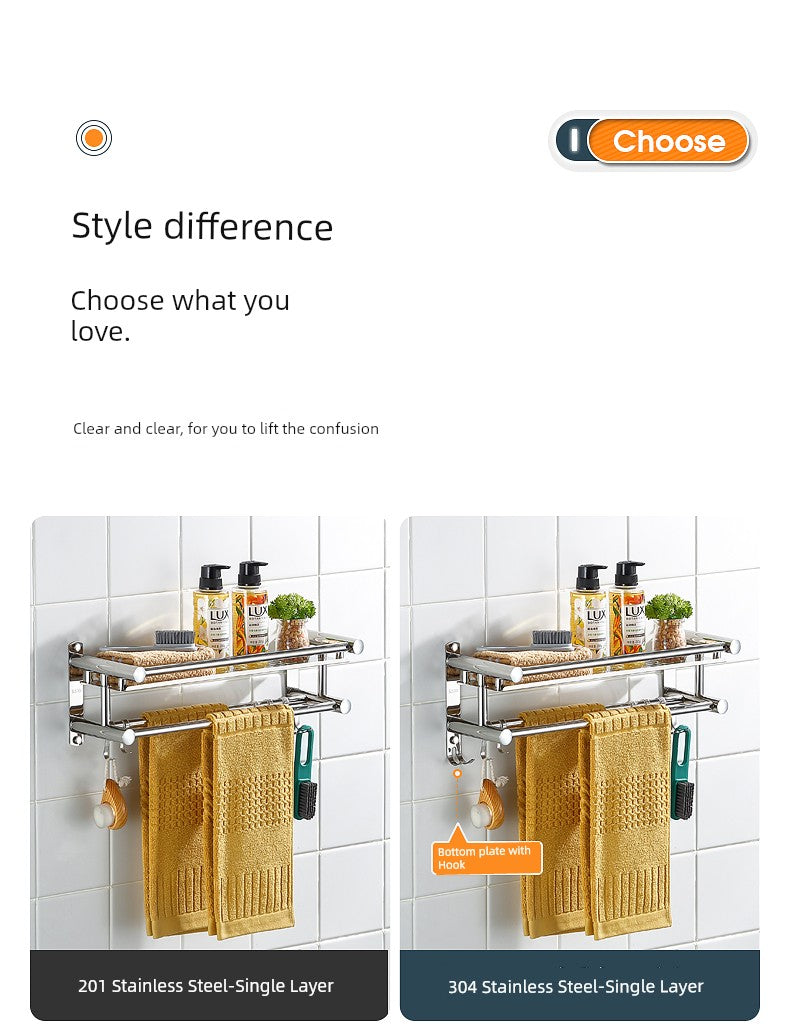 Punch-Free 304 Stainless Steel 2-Layer Bathroom Towel Rack