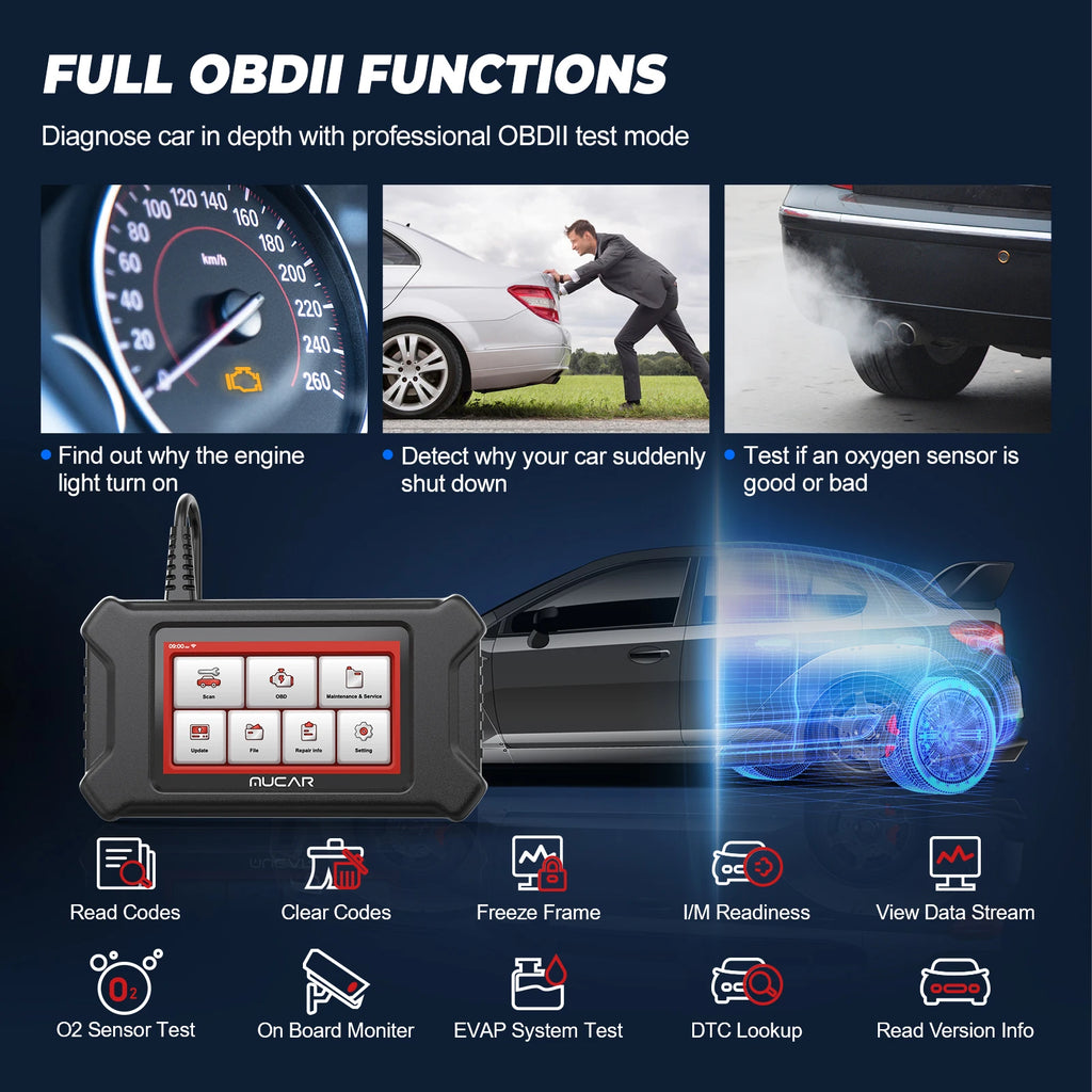 MUCAR CS90 Professional OBD2 Scanner tools 28 Maintenance Services ECM System Lifetime Free Updater All Car Scan Diagnostic Tool