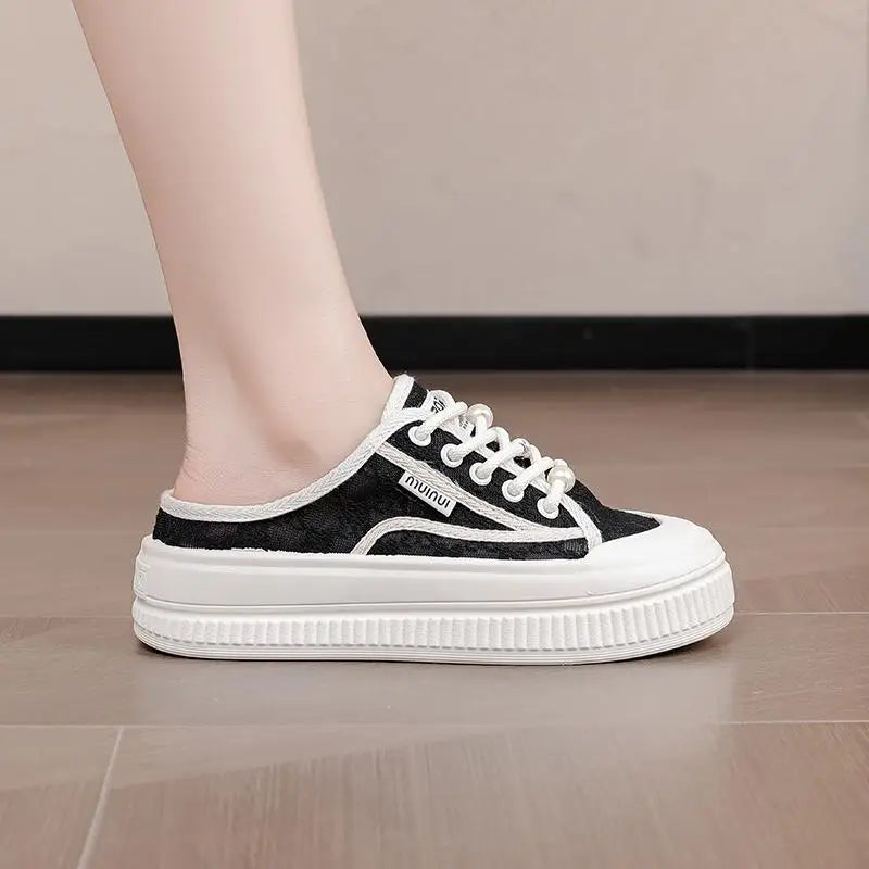 Women Slippers Outdooor Mesh Breathable Lace Up Thick Sole Sandals Wear Resistant Non-slip Fashion Causal Versatile 2024