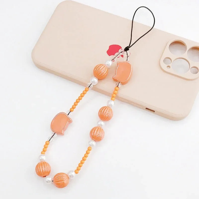 2024 Acrylic Flower Cat Head Beads Charm Phone Chain Lanyard Jewelry for Women Phone Case Strap Butterfly LOVE Letter Accessory