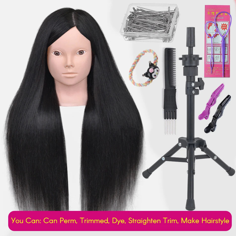 New Female Mannequin Training Doll Head With 80% Real Hair For Hairsyles Hairdressing Cosmetology Dolls Head With Stand Tripod