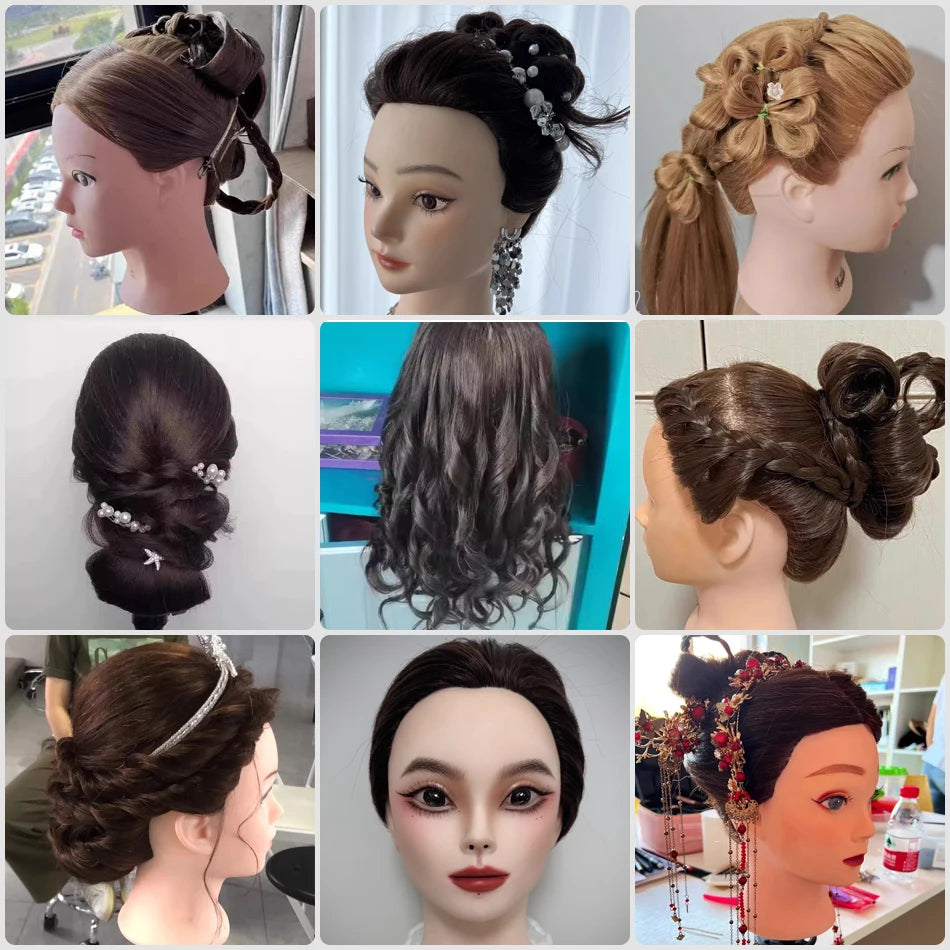 New Female Mannequin Training Doll Head With 80% Real Hair For Hairsyles Hairdressing Cosmetology Dolls Head With Stand Tripod