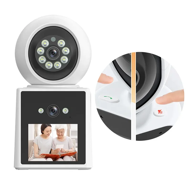 PTZ IP Camera Dual Lens 2MP LCD Screen Auto Tracking Indoor HD Smart Home Two way Audio WiFi Video Call Cam Color Night Vision