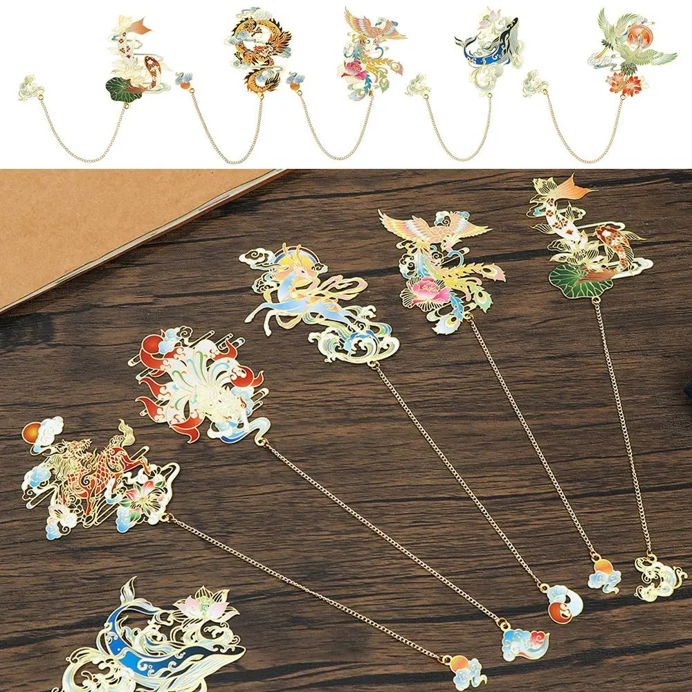 Stationery Metal Pendant Retro Chinese style Book Clip Pagination Mark Painted Brass Bookmark