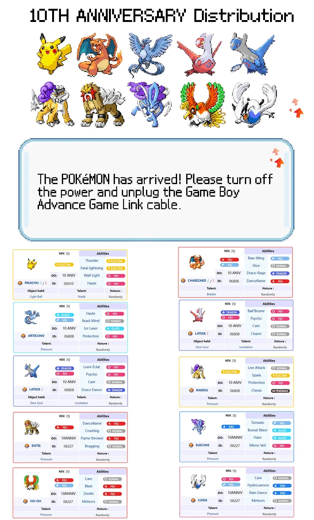 GBA Game Cassette GBA Pokémon 10th Anniversary Delivery Pokemon Distribution Cassette