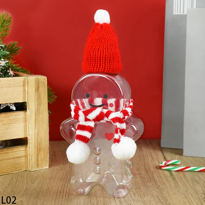 1Pc Christmas Gingerbread Man Portable Shaker Drink Bottle Milk Tea Beverage Thickened Transparent Bottle New Year Gifts