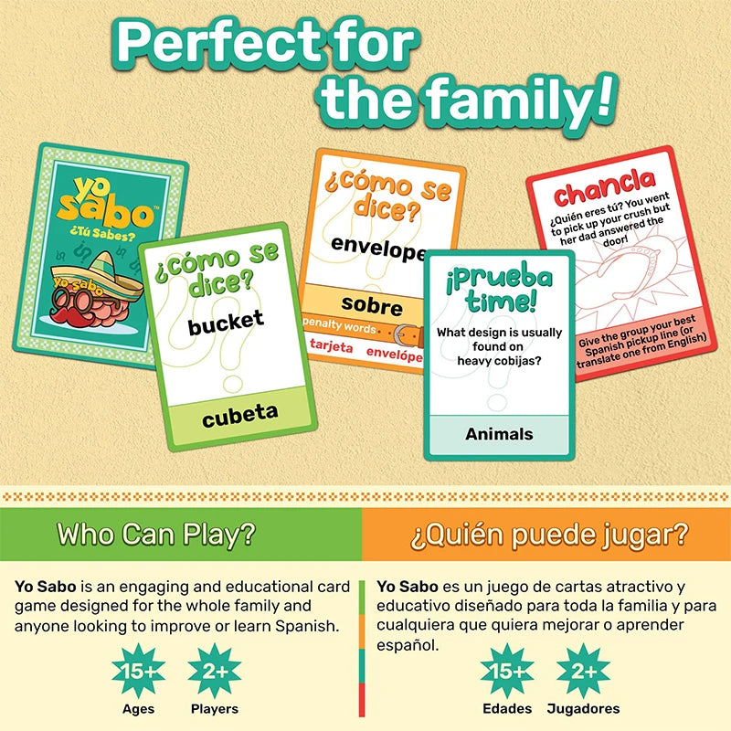 Family Friendly Bilingual Card Game For Game Nights - Hilarious Challenges, Trivia & Spanish Learning Fun For All Ages