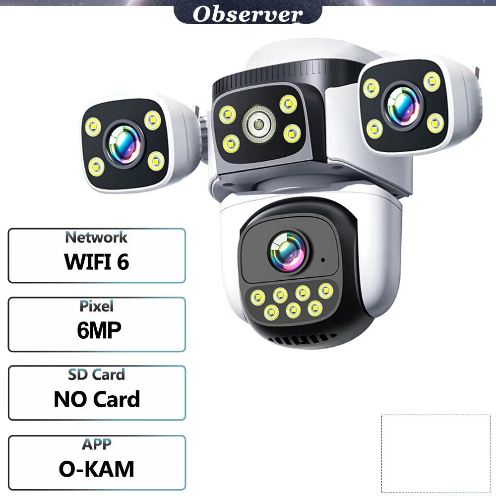 4K 10x Optical Zoom WIFI Camera 8MP Outdoor Four Lens Four Screens PTZ Camera AI Auto Tracking Video Surveillance Support WIFI 6