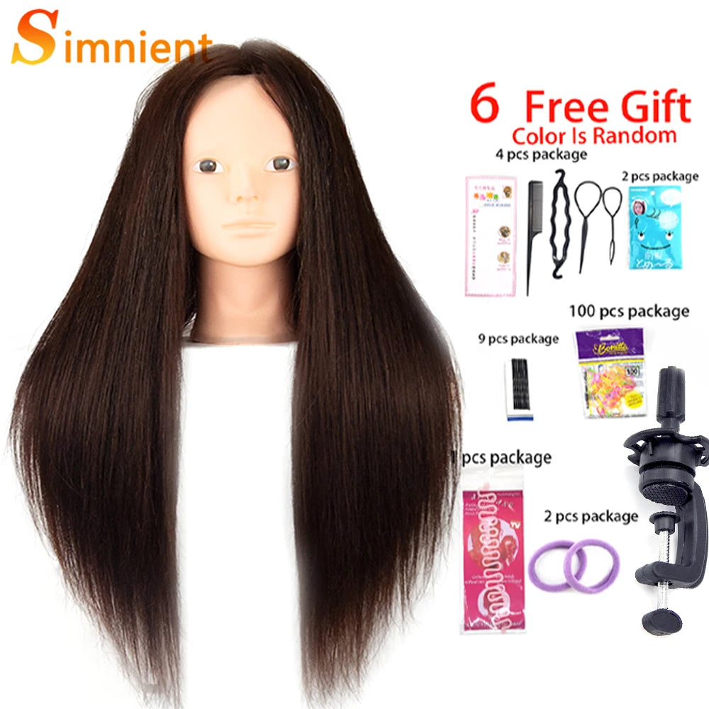 Mannequin Head With 26” 85%Real Human Hair Styling Training Head Manikin Cosmetology Doll Head For Straightening Curling Braid