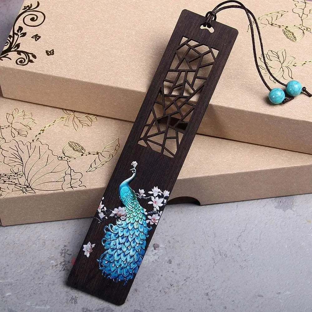 Chinese Style Bookmark Ebony Color Painted Book Clip Wooden Retro Carving Students Gift Creative Pagination Mark