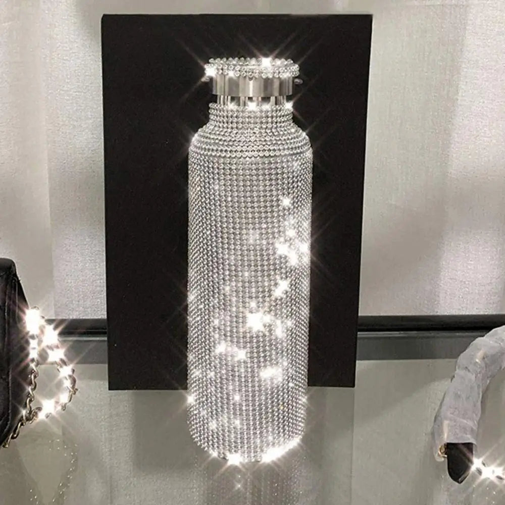 350ml/500ml/750ml Stainless Steel Insulated Vacuum Cup Rhinestone Decor Flask Bottle Drinking Kettle Thermal Mug Outdooor Travel