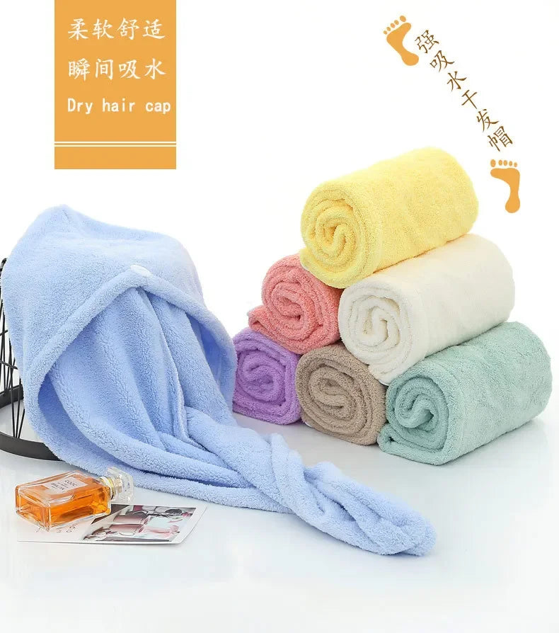 Purchase Products Microfiber Hair Towel Hair Cap with Button Feminine Bathroom Accessories Quick-drying Bathrobe Home Textile