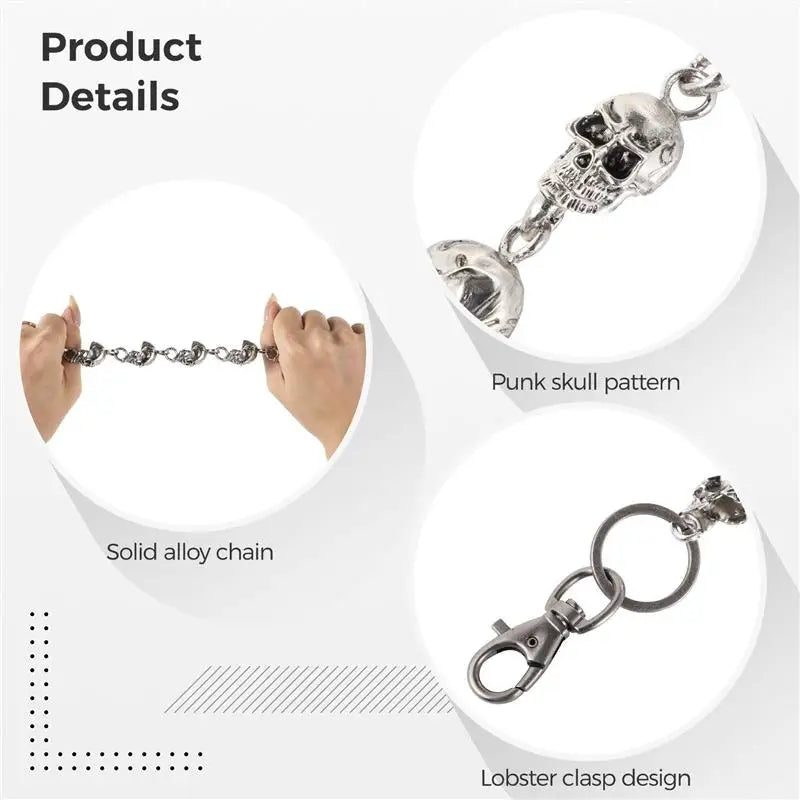 2Pcs Skull Pants Chains Clothes Skull Chains For Men Biker Chain Punk Heavy Skull Goth Wallet Chains Punk Skull Pants Chains