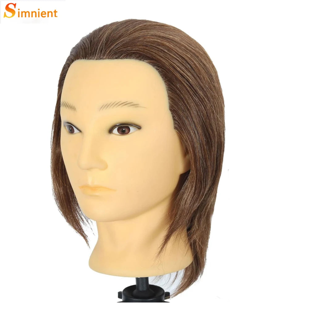 Male Mannequin Head With 100% Real Human Hair Black For Practice Hairdresser Cosmetology Training Doll Head For Hair Styling