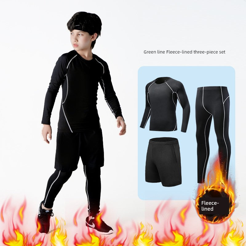 Kids Basketball Bodysuit Training Wear Boys Football Sports Quick Drying Clothes Suit Fall and Winter Running Base Clothing Fleece-lined